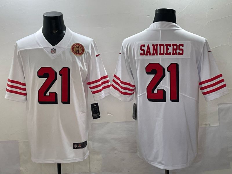 Men San Francisco 49ers #21 Sanders White Throwback Nike Limited NFL 2025 Jersey style 09